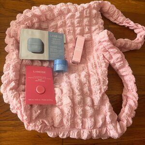 LANEIGE Pink Bubble Waffle Textured Crossbody Bag Purse with K Beauty Samples